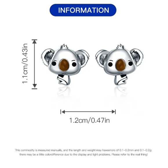 Sterling Silver Koala Stud Earrings - Picture 4 of 4
